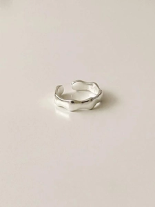 Minimalist 925 Sterling Silver Bamboo Open Ring For Women Adjustable Wave Design Heavyweight Korean Style Gold Silver Ring Jewelry