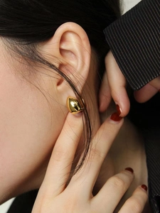 Minimalist 925 sterling silver golden egg-shaped stud earrings with high-polish mirror finish