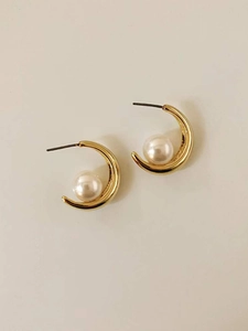 925 Sterling Silver Freshwater Pearl C-Shape Stud Earrings 18K Gold Plated Minimalist Moon Style Jewelry For Women
