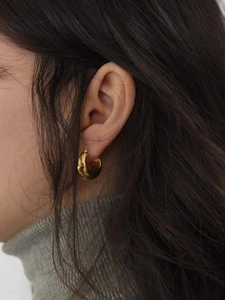 Polished gold textured hoop earrings for women with minimalist French rippled design