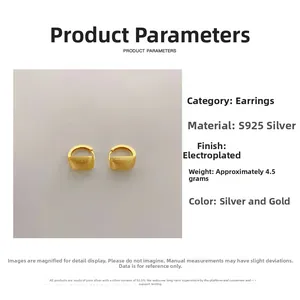 Macro shot of 925 sterling silver brushed gold earrings with detailed specifications