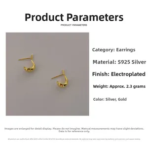 Detailed specs of S925 silver liquid metal gold bow earrings with electroplated finish