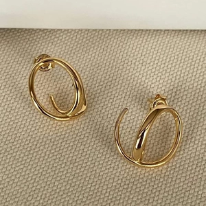 Boucles d'Oreilles Clous en Argent Sterling 925 Double Anneau Torsadé Style Coréen Ins Minimaliste Géométrique pour Femme Bijoux
