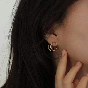 Boucles d'oreilles spirales en argent sterling 925 doré avec double anneau géométrique