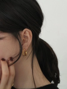 Elegant gold twisted hoop earrings S925 sterling silver for women high-end style