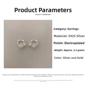 Detail view of S925 silver pearl earrings listing weight and color specifications