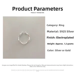 Detaillierte Produktparameter des S925 Sterlingsilber Kordelrings mit Abmessungen