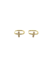 Boucles d'oreilles ovales en argent 925 doré avec quatre zircons cubiques verticaux