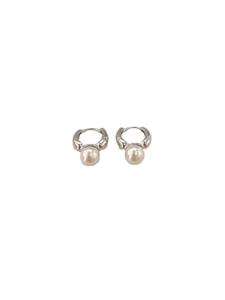 Elegant white pearl hoop earrings with polished silver finish for women