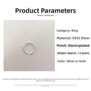 Technical specifications for S925 sterling silver open ring with weight and color details