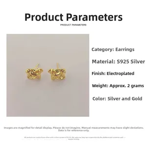 Macro view of irregular gold S925 silver stud earring with wavy texture and plating