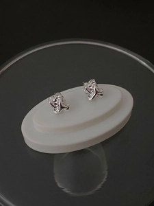 925 Sterling Silver Irregular Organic Stud Earrings For Women Minimalist Liquid Metal Molten Texture Rhinestone Jewelry