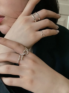 Minimalist 925 sterling silver adjustable rings set with irregular polished metal designs