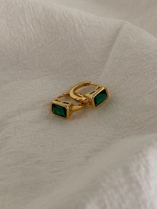 925 Sterling Silver Emerald Green Rhinestone Hoop Earrings For Women Korean Minimalist Gold Silver Plated Geometric Jewelry