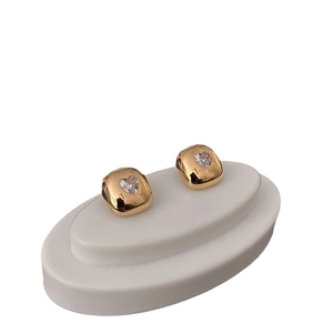 French vintage gold square earrings with heart-shaped zircon inlay on white stand