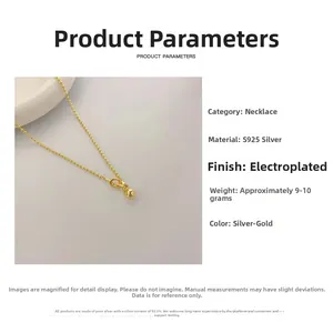 Détail du collier de perles en argent S925 avec dimensions et caractéristiques