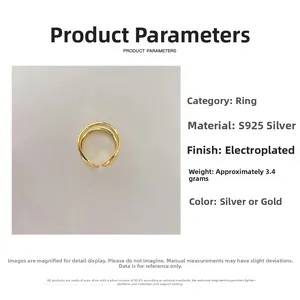 Detail of S925 sterling silver double-layer open ring with elegant gold plating