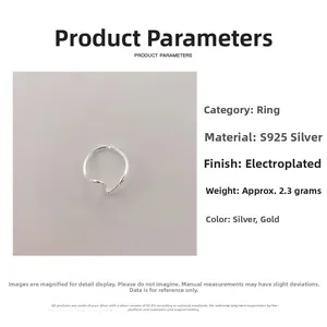 Detailed specs of the S925 silver heartbeat ring showing weight and plating finish