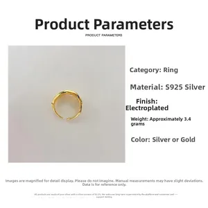 Detail view of double-layer irregular S925 silver wavy ring showing 3.4g weight spec