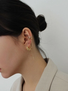 Elegant gold plated 925 silver ear cuff earrings with fringe chain and zircon stones