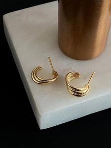 Orecchini a Bottone a C a Più Strati in Argento Sterling S925 per Donna Orecchini Geometrici a Cerchio Oro Argento Gioielli Quotidiani