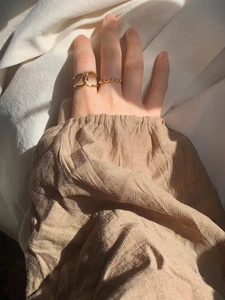 Minimalist 18K gold plated 925 silver rings with geometric twist and beaded design