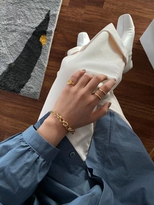 925 Sterling Silver Gold Plated Retro Coin Ring and Chain Bracelet Set for Women