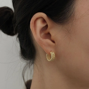 Classic 925 silver gold twisted hoop earrings with elegant French vintage braided texture