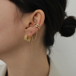French vintage multilayer twisted gold hoop earrings and chain cuffs for women
