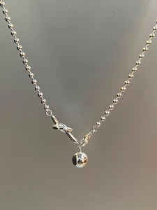 Collier Pendentif Cœur Noué en Argent Sterling 925 Design De Niche Chaîne à Billes Rondes Minimaliste Or Argent pour Femmes