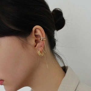 French vintage layered twisted gold hoop earrings and zircon ear cuff set for women