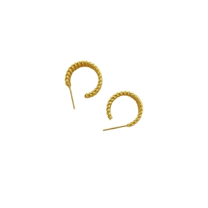 French vintage 925 silver twisted hoop earrings in gold with minimalist C-shape design