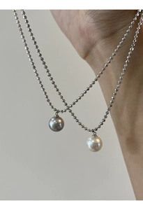Minimalistische S925 Sterlingsilber Künstliche Perlen Anhänger Kette Elegante Kugelkette Choker Madama Grau Weiß Künstliche Perle Damen Schmuck