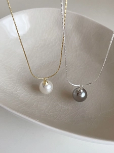 925 Sterling Silver Snake Chain Artificial Pearl Pendant Necklace Elegant Minimalist Round Artificial Pearl Choker For Women Daily Wear Jewelry
