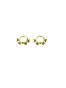 Créoles vintage en argent 925 doré avec cinq pierres précieuses en zircon vert