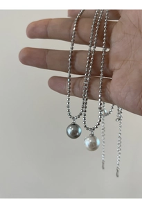 Halsketten aus S925 Sterlingsilber mit weißen und dunkelgrauen Perlenanhängern für Damen