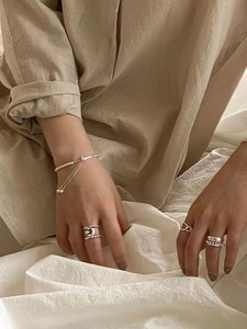 Elegant 925 sterling silver woven rings and adjustable chain bracelet for women