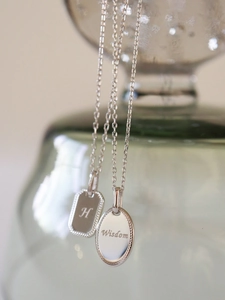 S925 Sterling Silver Letter Plate Pendant Necklace For Women Engraved Wisdom H Geometric Chain Necklace Elegant Jewelry