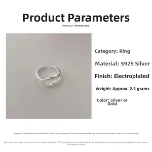 Macro shot of minimalist S925 sterling silver knot ring showing 2.3g weight and specs