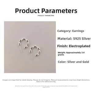 Detail of S925 sterling silver beaded C-shape earrings with weight specifications