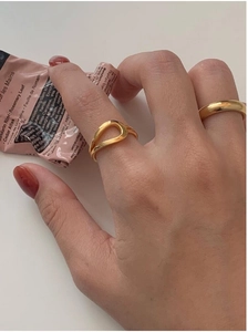 925 Sterling Silver knotted irregular open ring set with minimalist golden finish rings