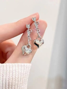 Minimalist 925 sterling silver Love heart drop earrings with arrow design and polished finish