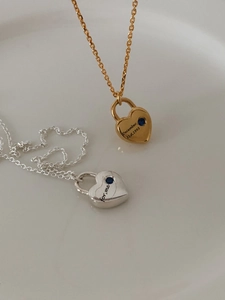 Collier Pendentif Coeur en Argent Sterling 925 Avec Strass Bleu pour Femmes Or Argent Électroplaqué Gravé Forme de Cadenas