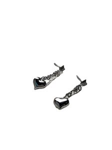 Minimalist S925 sterling silver heart earrings featuring love script and cupid arrow design