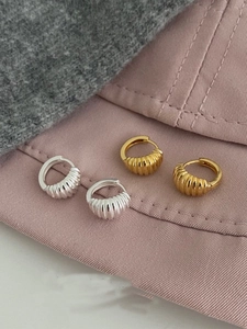 French 925 Sterling Silver Croissant Hoop Earrings For Women Gold Silver Plated Threaded Geometric Minimalist Daily Fashion Jewelry Gift