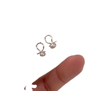 Minimalist 925 sterling silver twist stud earrings with round white natural pearls