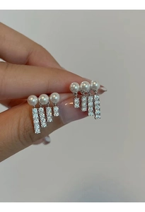 925 Sterling Silver Earring Post Zircon Artificial Pearl Tassel Dangle Earrings Tiered Fringe Elegant Korean Style Jewelry For Women