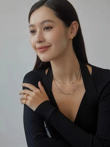 Minimalist 925 sterling silver gold croissant earrings and snake chain necklace set
