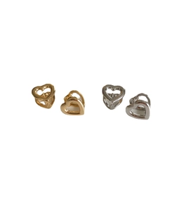 925 Sterling Silver hollow heart stud earrings in gold and silver finish set