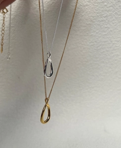 S925 sterling silver minimalist hollow teardrop pendant necklaces in gold and silver